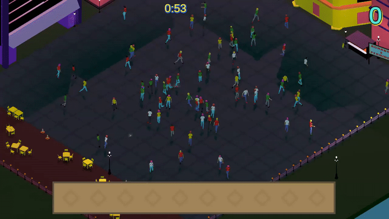 Crowd scene from Lost n Crowd showcasing interactive memory tokens.